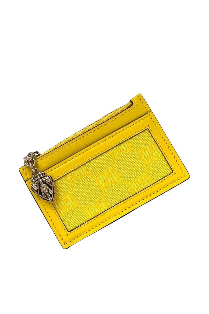 Gucci Coin Case With Card Holder Yellow Hysteria Canvas Leather Purse Wallet